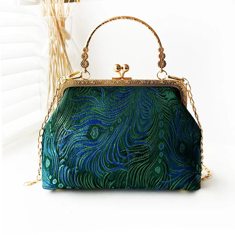Chinese style embroidery cheongsam shell-shaped handbag in polyester with zipper changing compartment