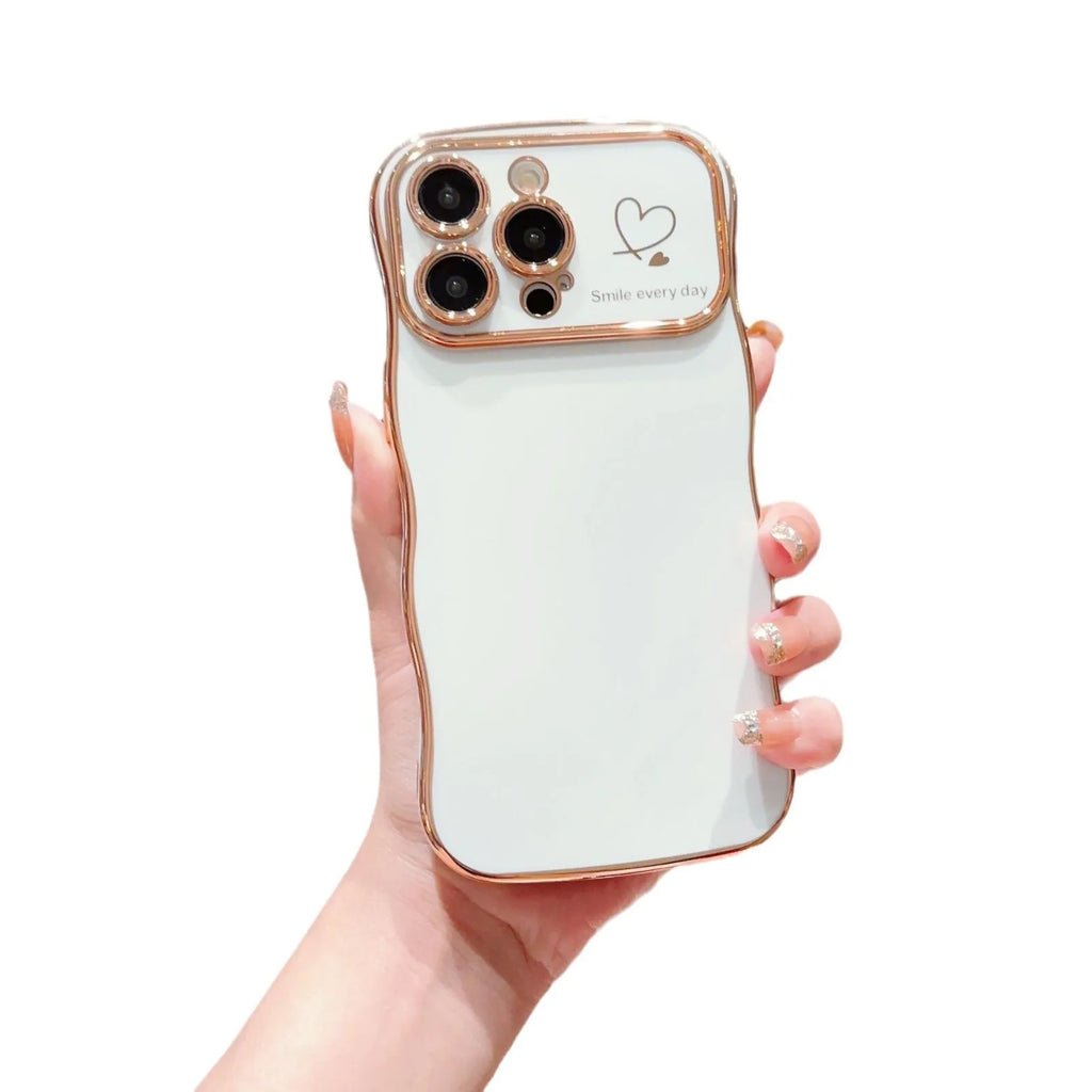 Electroplating Wave Love large window phone case for iPhone with anti-fall TPU protection