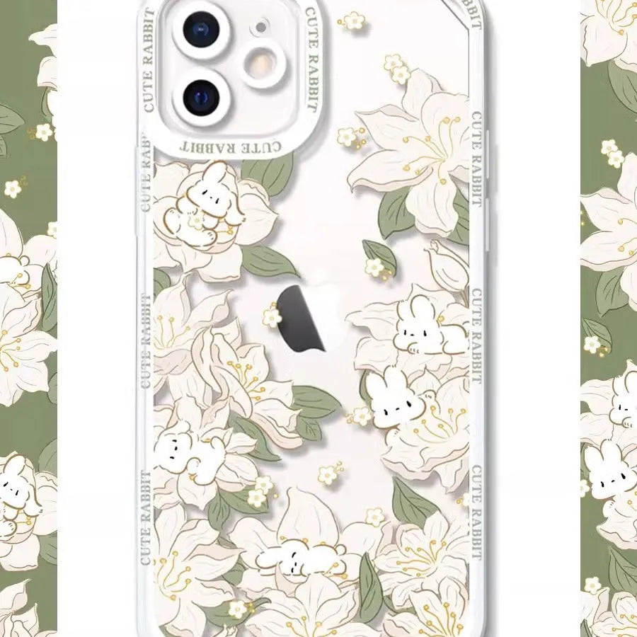 UV printed transparent TPU phone case with Angel Eyes rabbit and flower design for Apple iPhone 15 Pro Max
