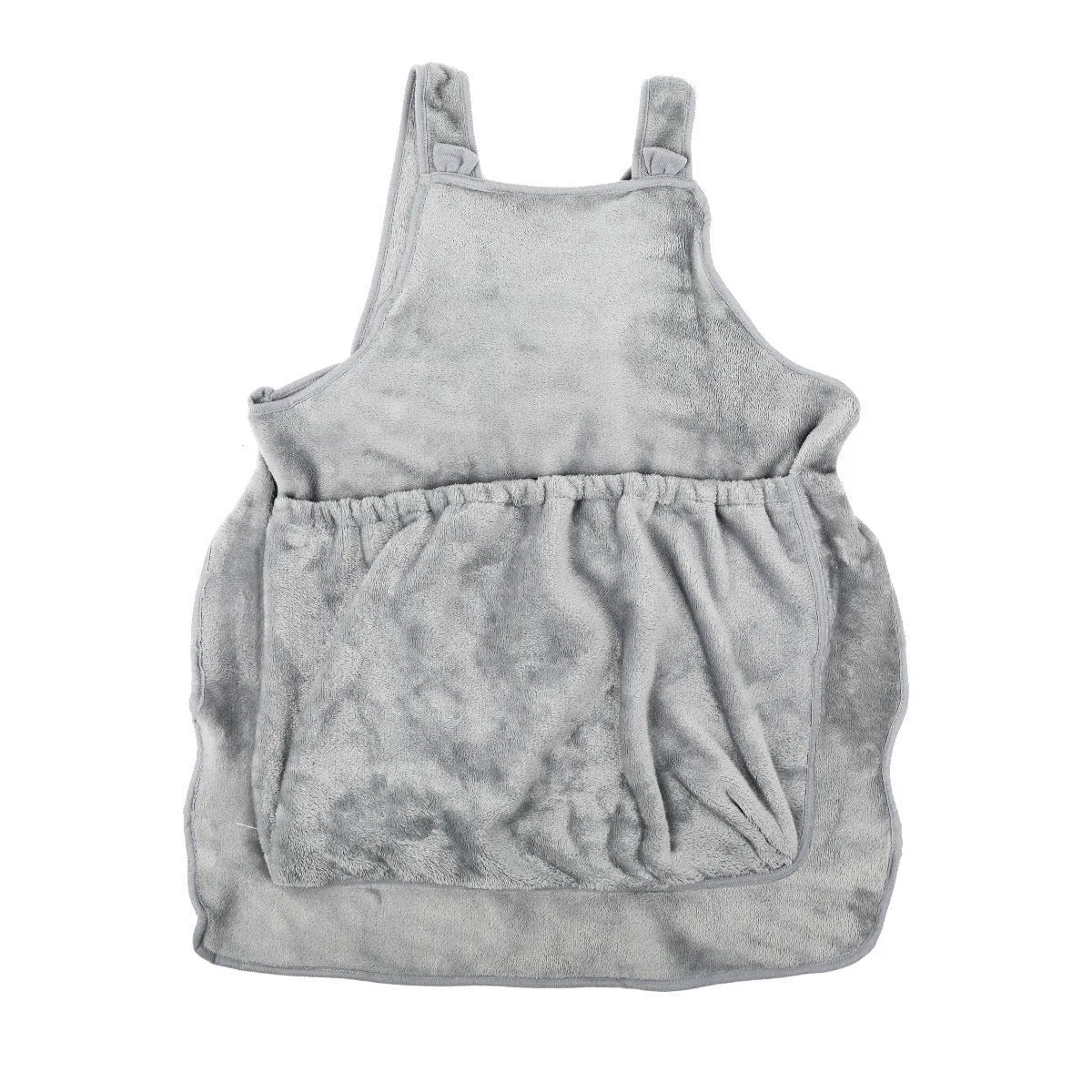 Plush pet carrier apron for small cats and dogs shown in beige, with adjustable neck and head opening.