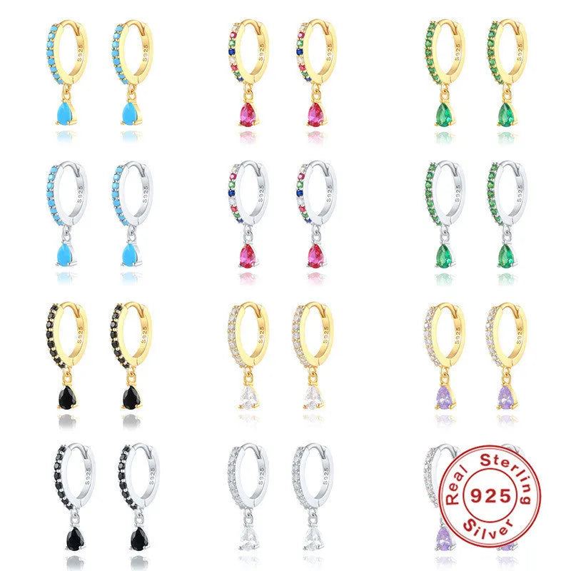 S925 sterling silver geometric water drop stud earrings in gold or silver finish.