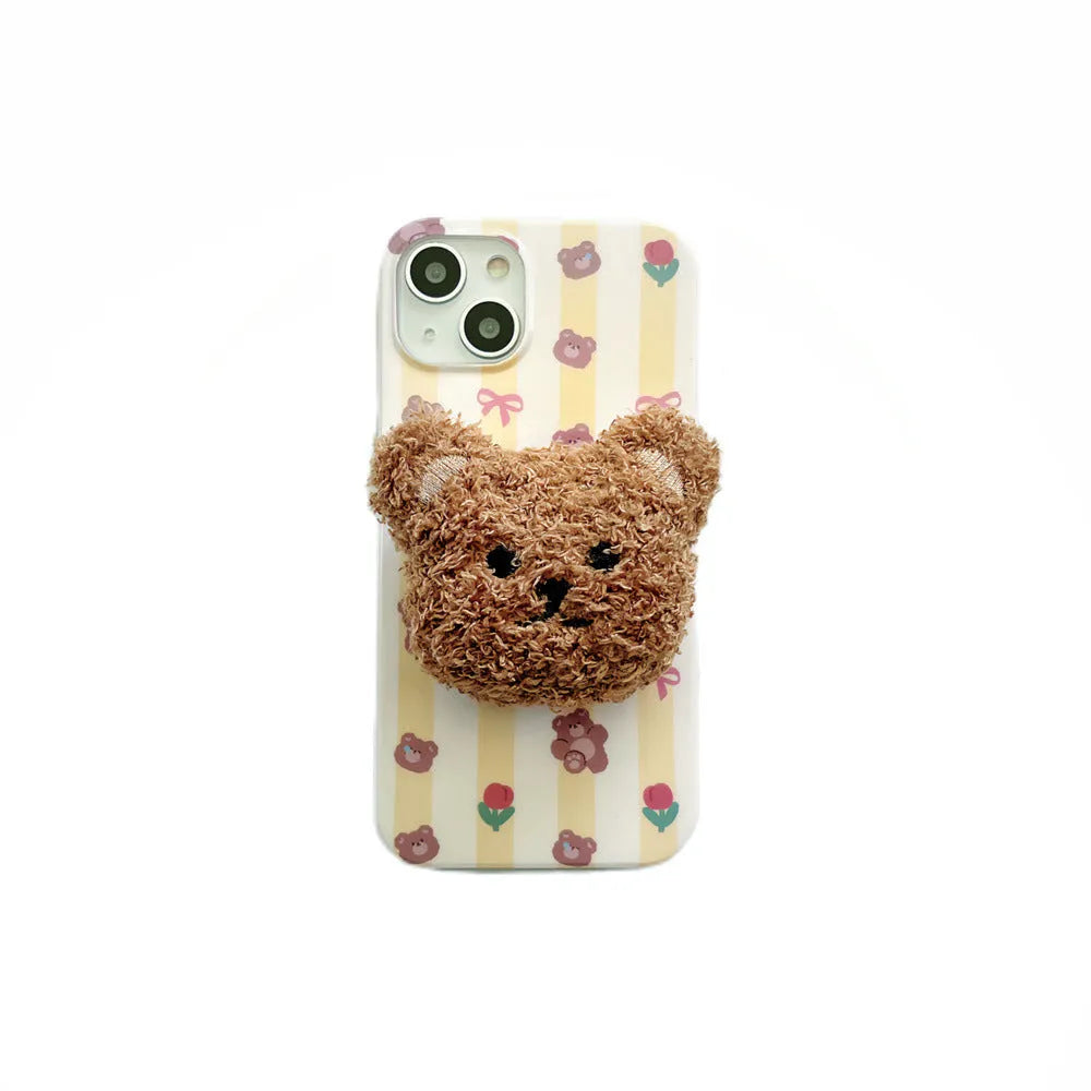Yellow Striped Bear cartoon TPU phone case for iPhone, soft protective shell with optional stand