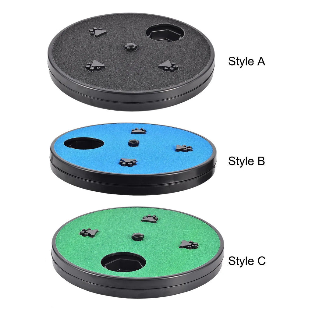 Square blue dog scratch pad with rotating top cover, suction cup base, and raised footprint guides.