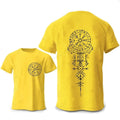 Men's grey cotton t-shirt with a large Viking rune compass graphic on the chest.