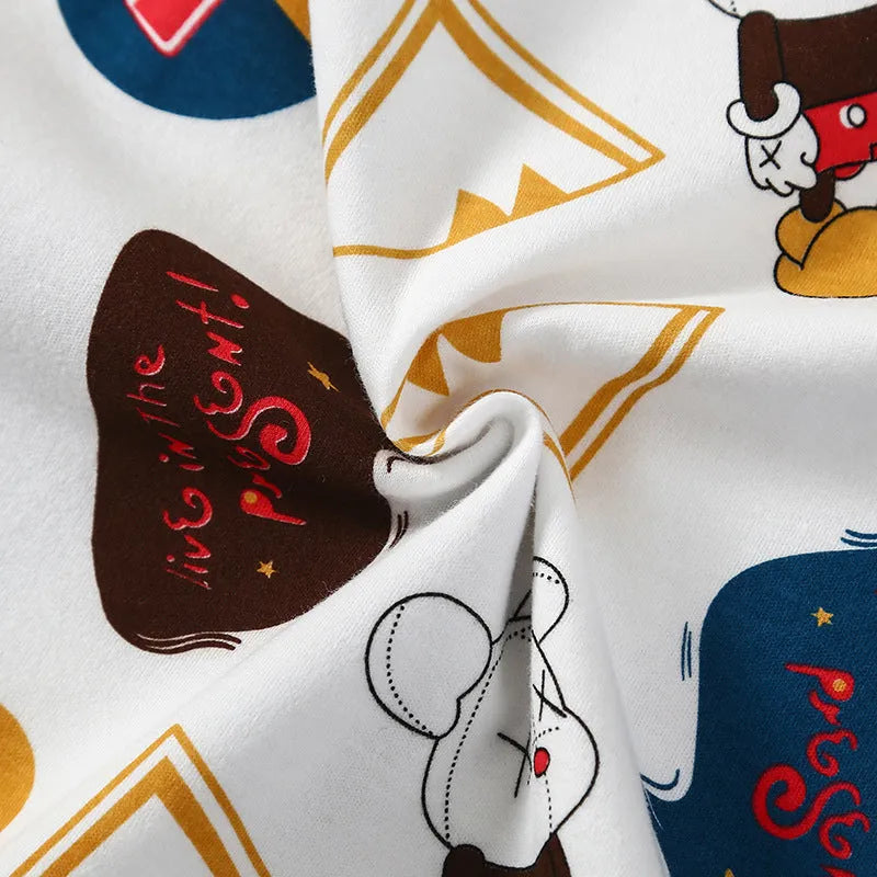 Children's cartoon print pyjamas set in 95% cotton with soft treatment, moisture wicking, Korean style, sizes 73-160cm