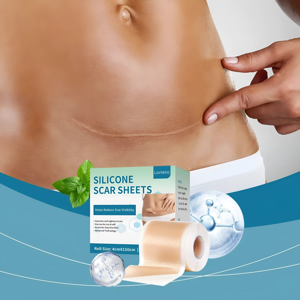 Skin Smooth Silicone Scar Paster roll with mint leaf and inactive ingredients, 1 roll net content