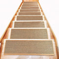 Japanese-style linen stair mat in camel colour with 20x76cm dimensions on wooden stairs