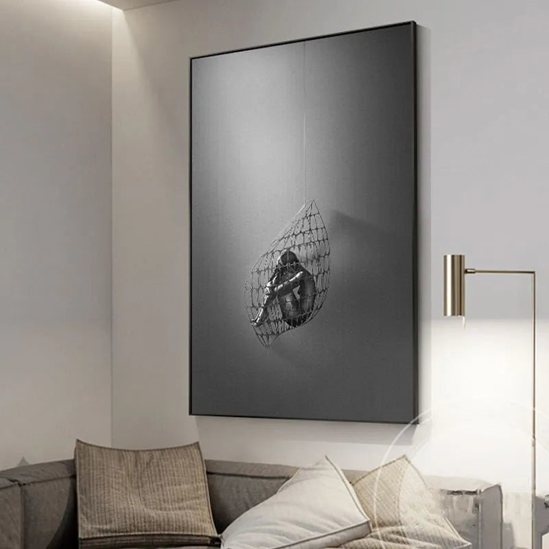 Modern frameless canvas wall art with a character print on non-woven fabric, rectangular shape, suitable for living room decoration