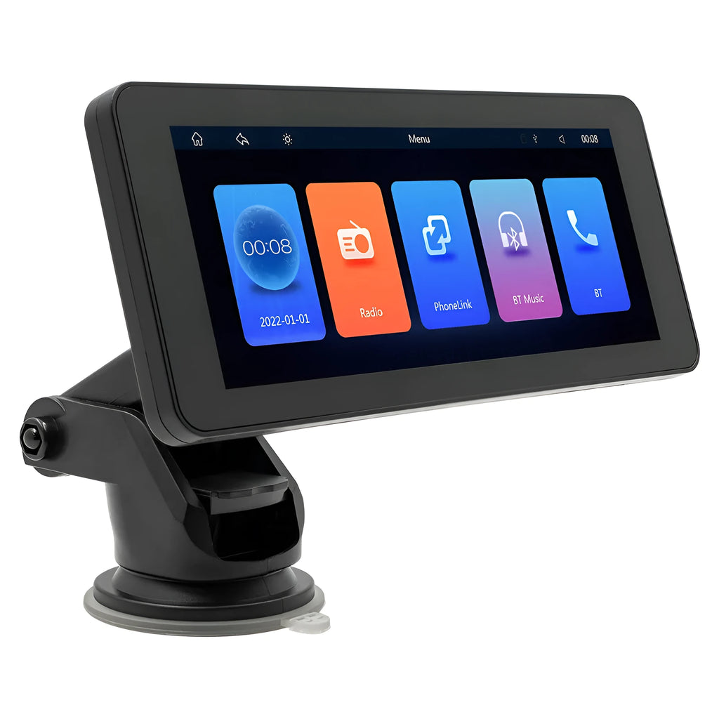 Portable wireless car video player with 6.86-inch IPS screen mounted in vehicle