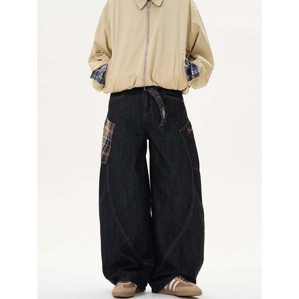 Cotton loose straight-leg plaid pants for spring and autumn casual wear