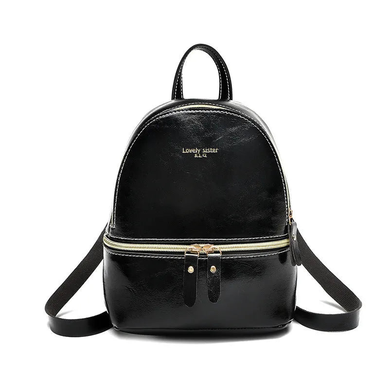 Mini oil wax leather backpack for women in wine red with oval retro Korean style and coin pocket