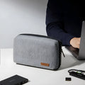 Gray cylindrical polyester storage bag for data cables with sealing closure