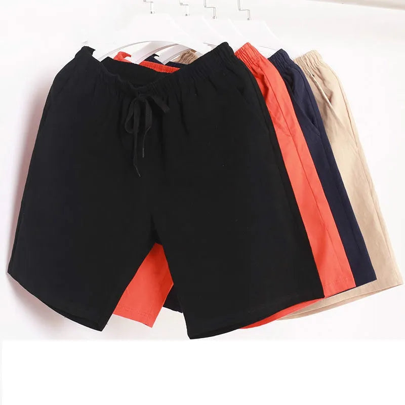 Men's cotton summer casual shorts in black, showing trouser-length cut and regular fit