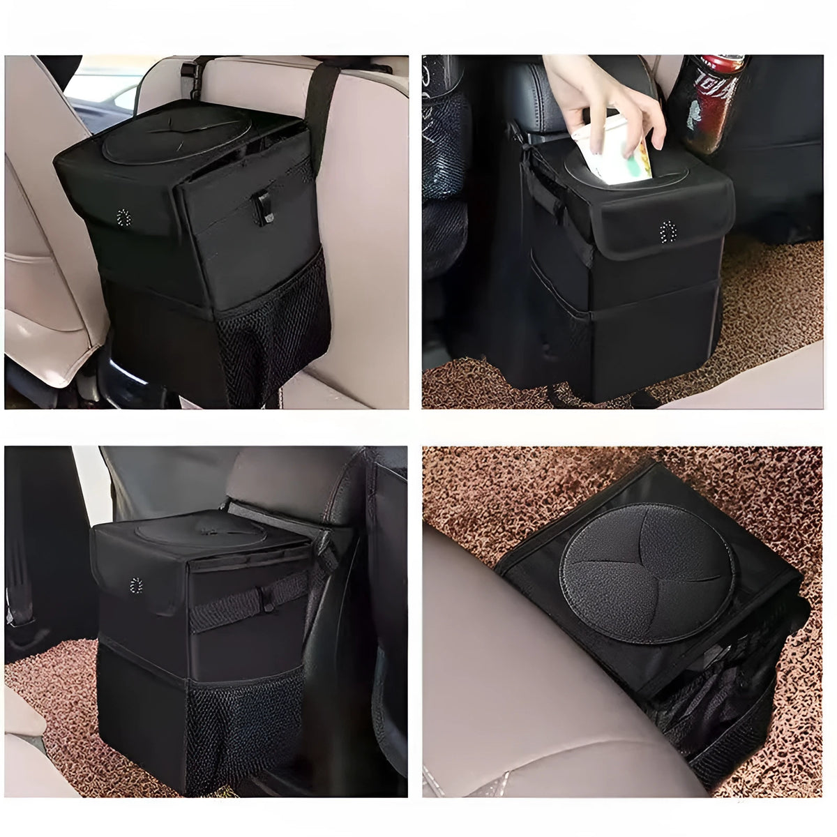 Foldable car trash can storage box 6L black Oxford PVC waterproof bag for vehicle rubbish
