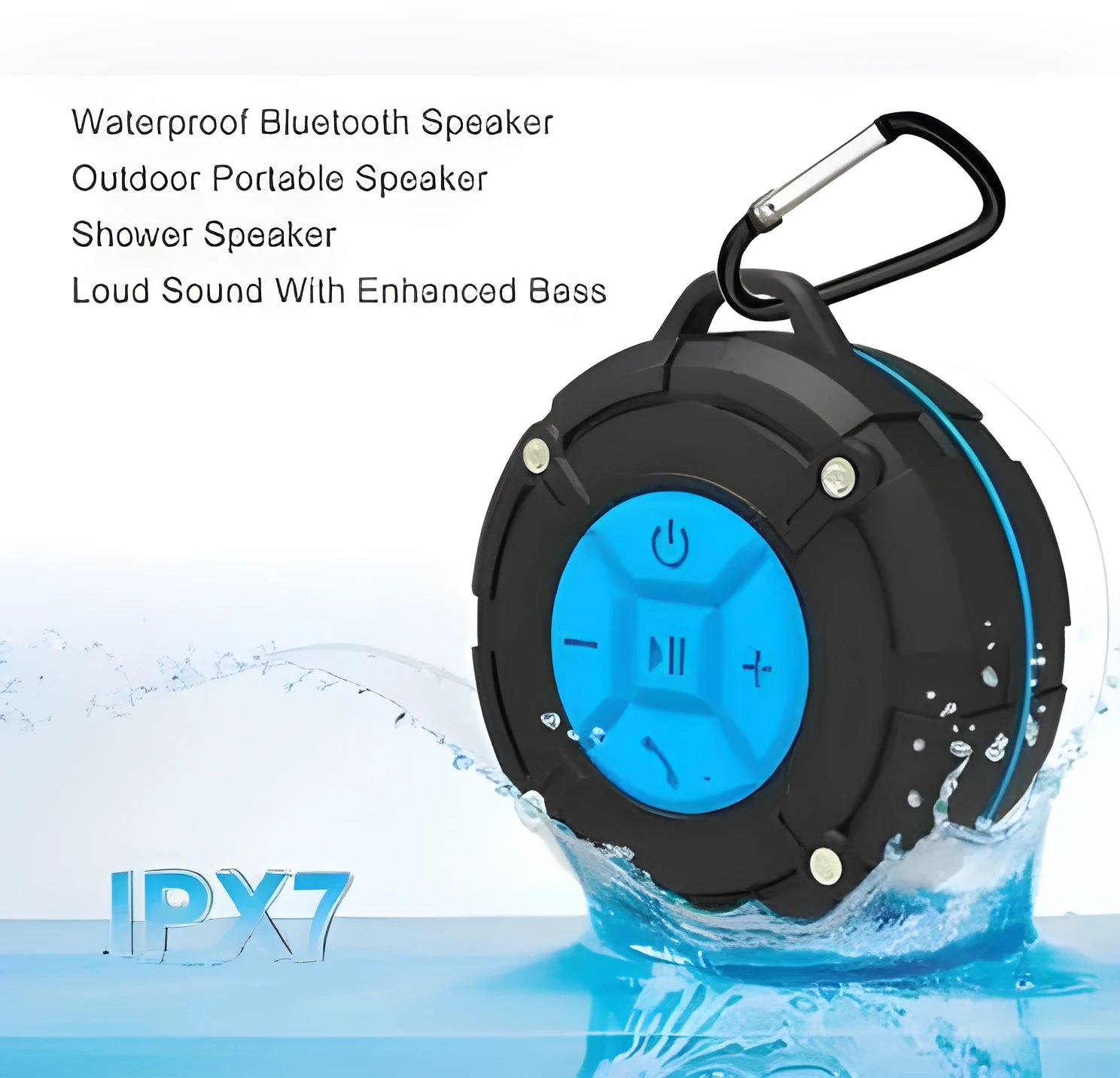 Waterproof Bluetooth speaker with suction cup buckle, 80x87x53 mm, blue and gray colour options