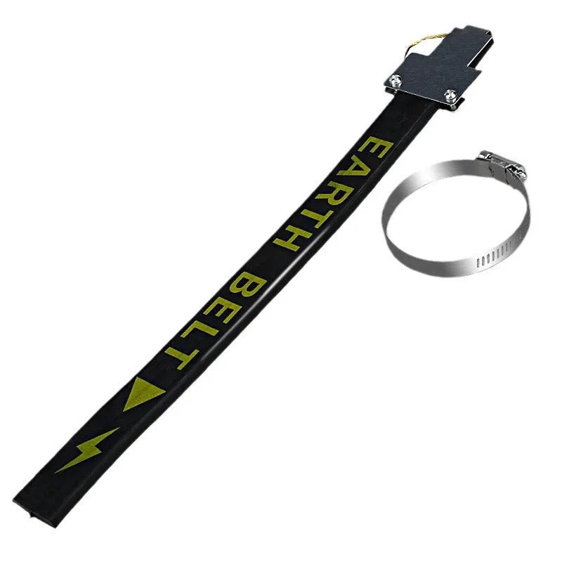 Black rubber vehicle electrostatic grounding strap, 37cm long, for preventing static shocks on cars and vans.