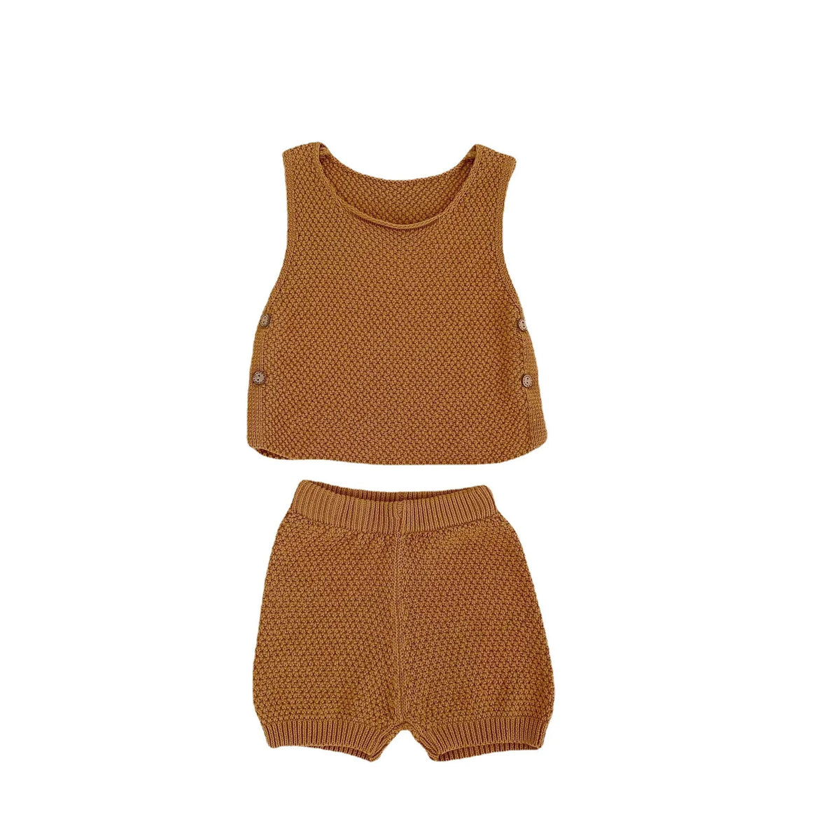 Baby cotton two-piece set with short-sleeved vest top and shorts in lead ancient grey or leaves yellow, sizes 66cm to 100cm