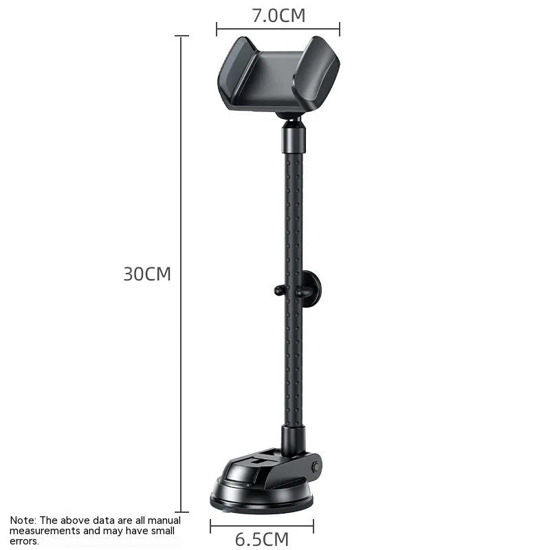 Black rotating metal car phone bracket with multi-angle adjustment for universal phone mounting
