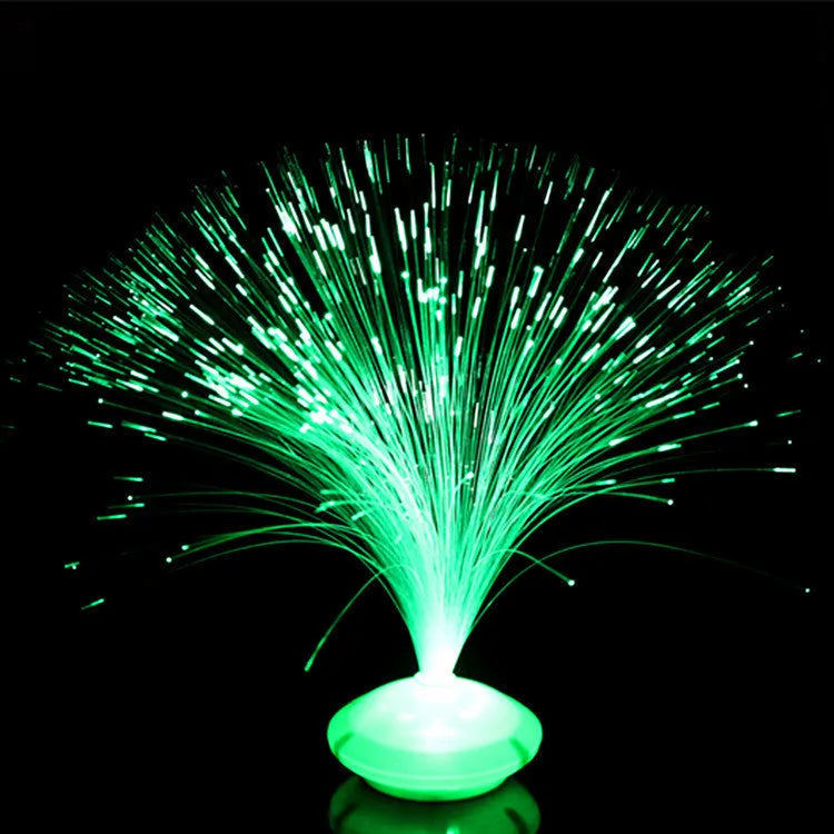 Colorful glowing gypsophila light-up toy with optical fibre head and three LED lights showing blue and red colours
