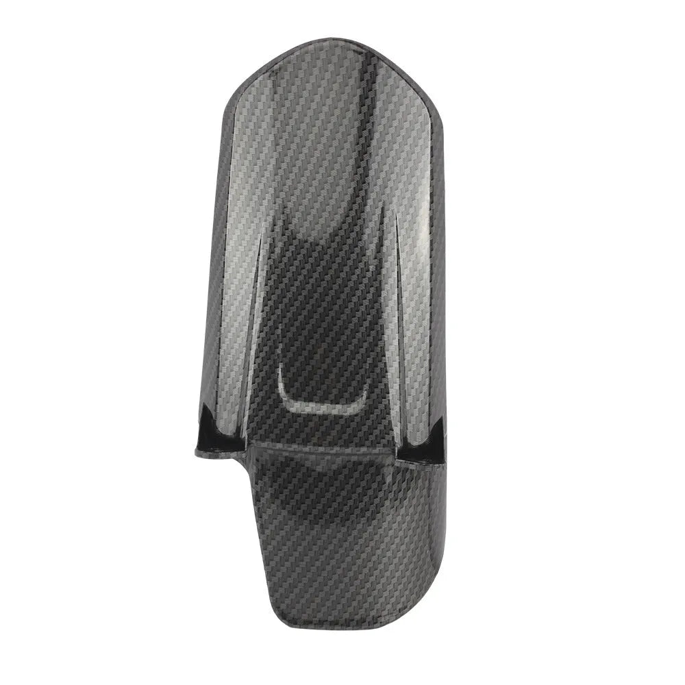 Carbon fibre rear shock absorber fender for a light bee scrambling motorcycle.