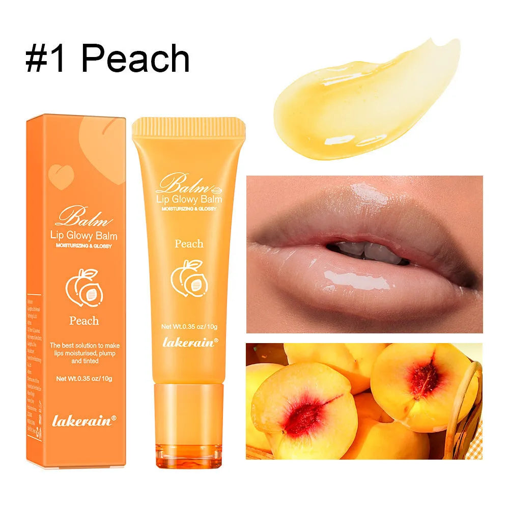 Women's lip gloss set showing four flavour options: Yellow Peach, Berry, Grapefruit, and Grape