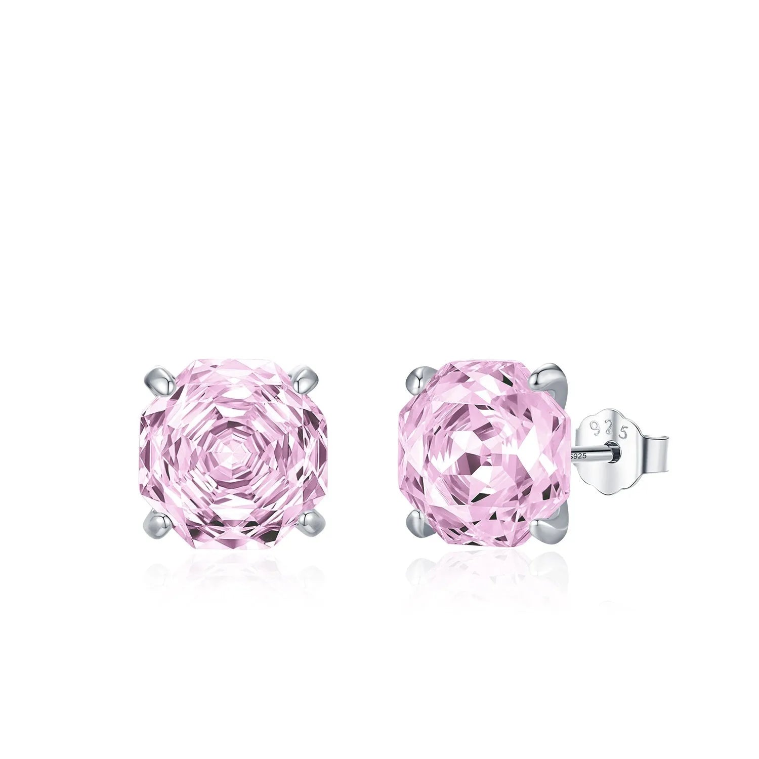 A pair of S925 sterling silver rose stud earrings for women, shown in 6mm and 8mm sizes.