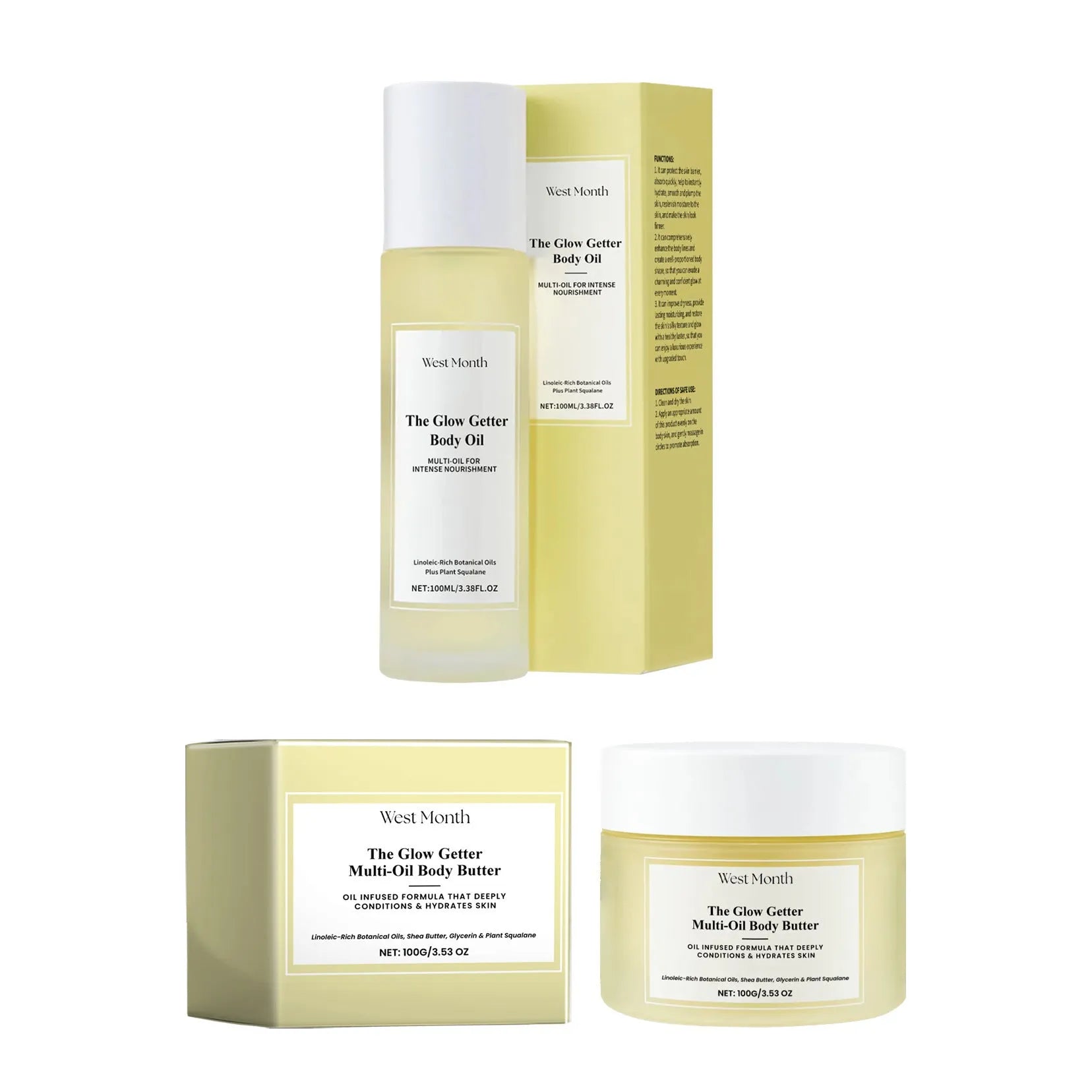 Body care set with skincare oil 100ml and moisturising cream 100g for nourishing and firming skin massage