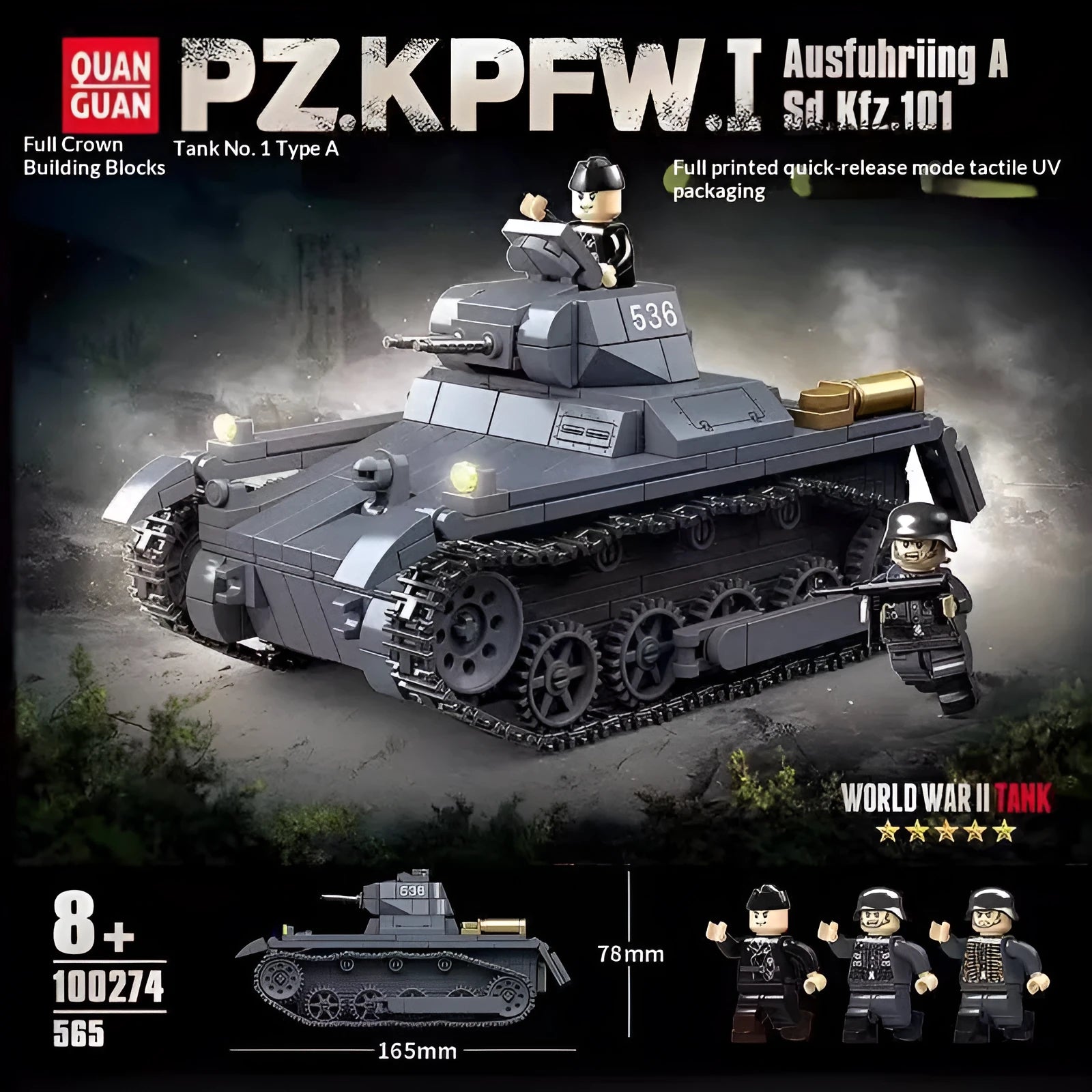 Building Block No.1 Panzer I Ausf A tank model assembly toy with small plastic blocks