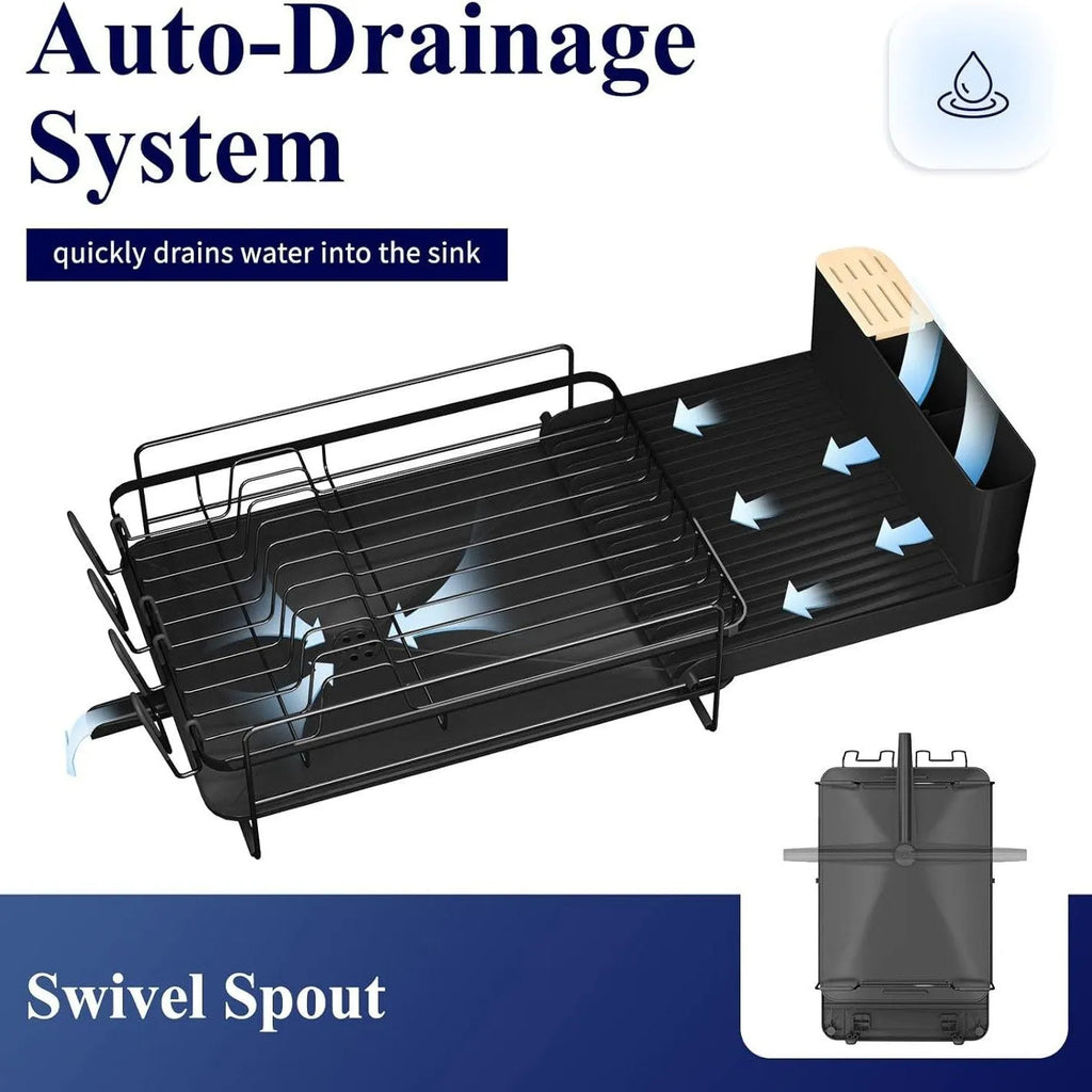 Modern foldable carbon steel kitchen drain rack for cutlery and cups on a draining board