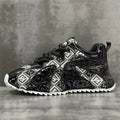 Men's platform casual shoes with embroidery stitching in black, beige and scarlet colours