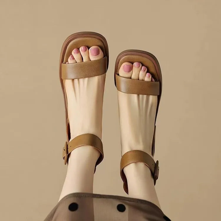 White retro ankle-strap platform heels for women with round toe design