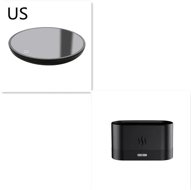 Square black ultrasonic aroma diffuser with flame light effect and mist output