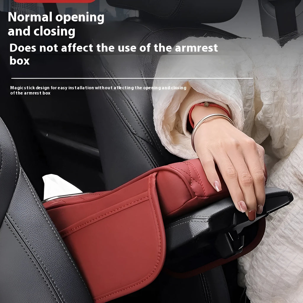 Leather car armrest box cushion tissue holder universal buggy bag 35x16.5cm in beige