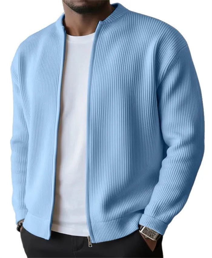 Men's casual sweater-style jacket in solid colour polyester, sizes S to 6XL, middle-aged male casual wear