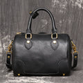 Brown yellow first layer cowhide Boston bag with cylindrical shape and single shoulder strap