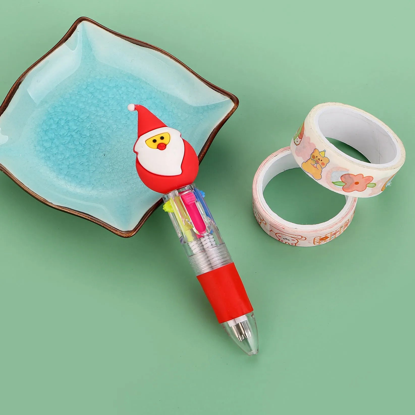 Christmas four-colour press ballpoint pen with festive designs, 11cm compact size
