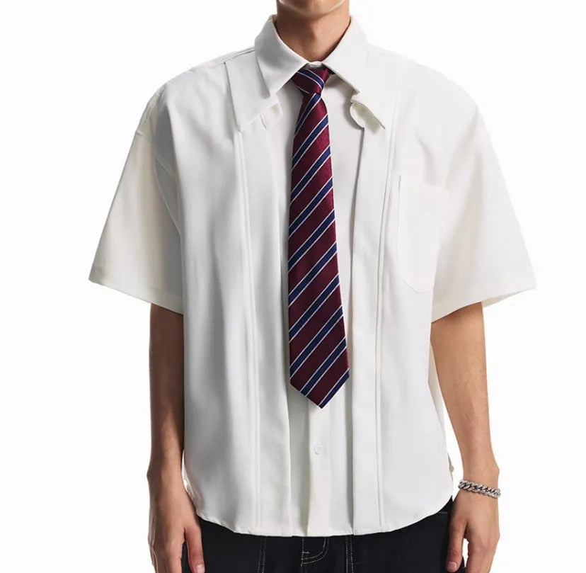 Men's loose-fit short sleeve non-iron shirt in White, anti-wrinkle design, Asian sizing M-2XL