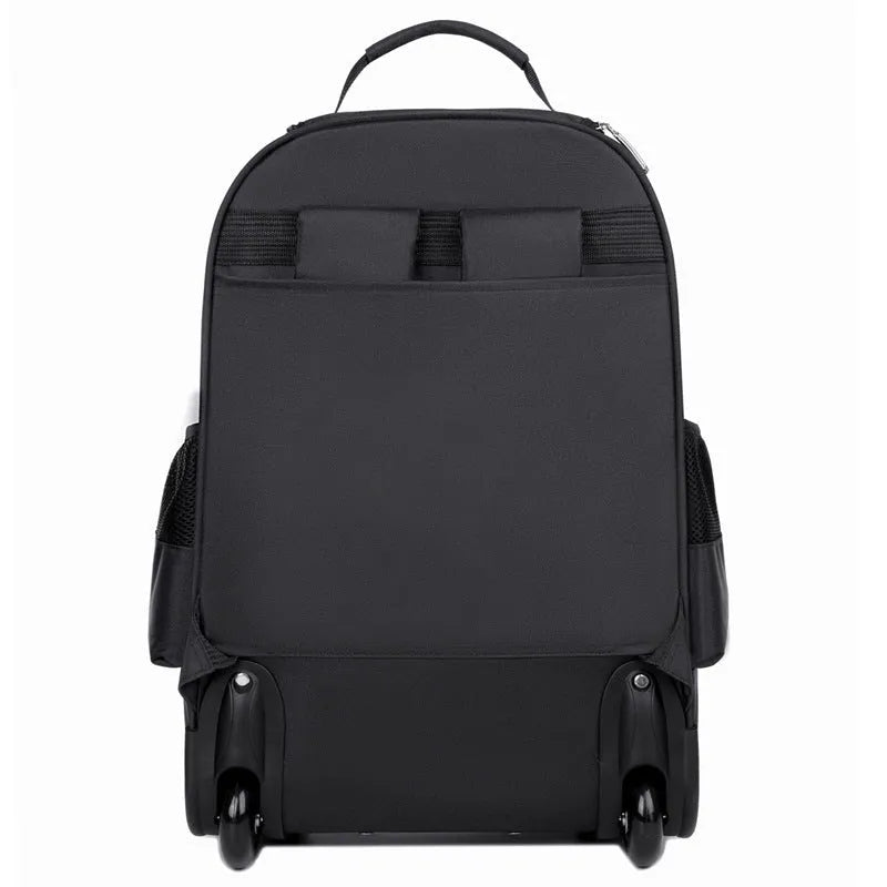 Ultra-light 16-inch Oxford cloth trolley backpack with single-directional wheels in black
