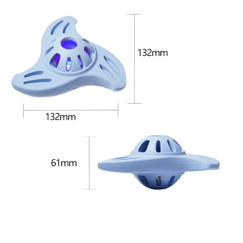 Blue boomerang-shaped rubber dog chew toy with molar texture for medium and large breed dogs.