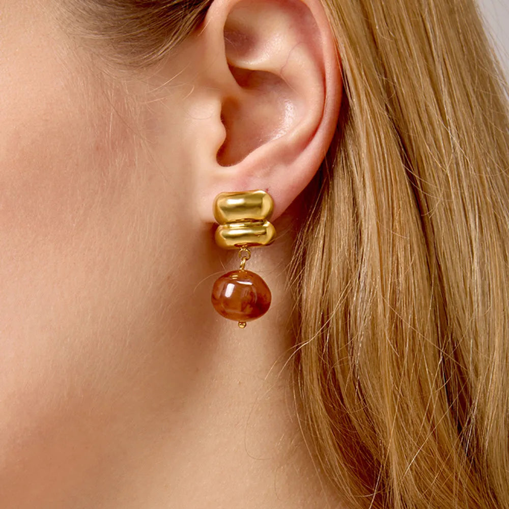 Resin earrings geometric quadrilateral shape antique style electroplated finish women's accessories