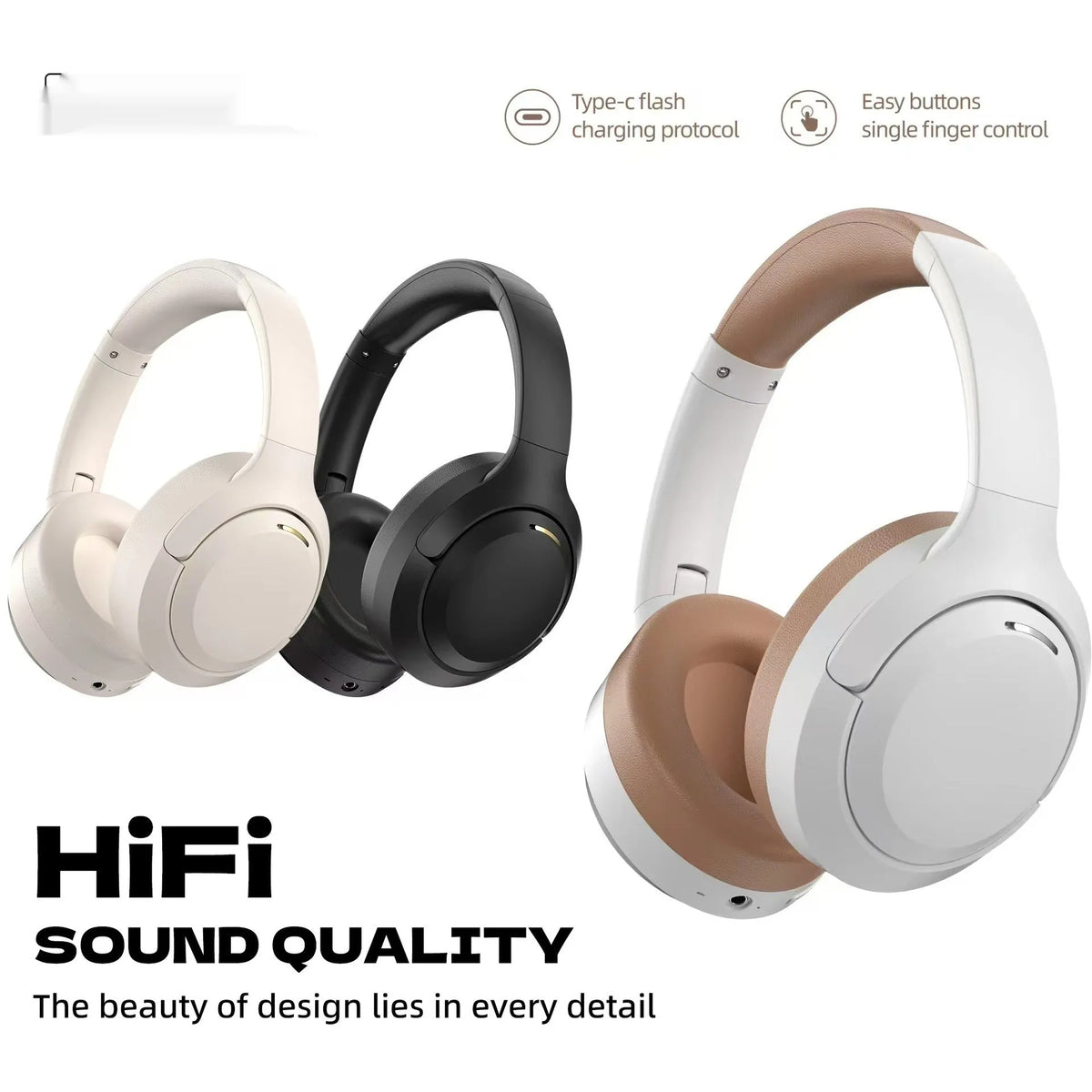 Wireless Bluetooth headset in light brown colour over-ear design for cellphone and computer use