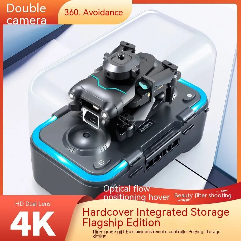 Black quadcopter drone with obstacle avoidance and 4K camera measuring under 30cm