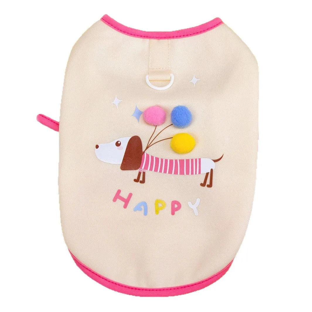Pet Dachshund balloon sweatshirt fleece lined vest for small dogs in beige, polyester casual style
