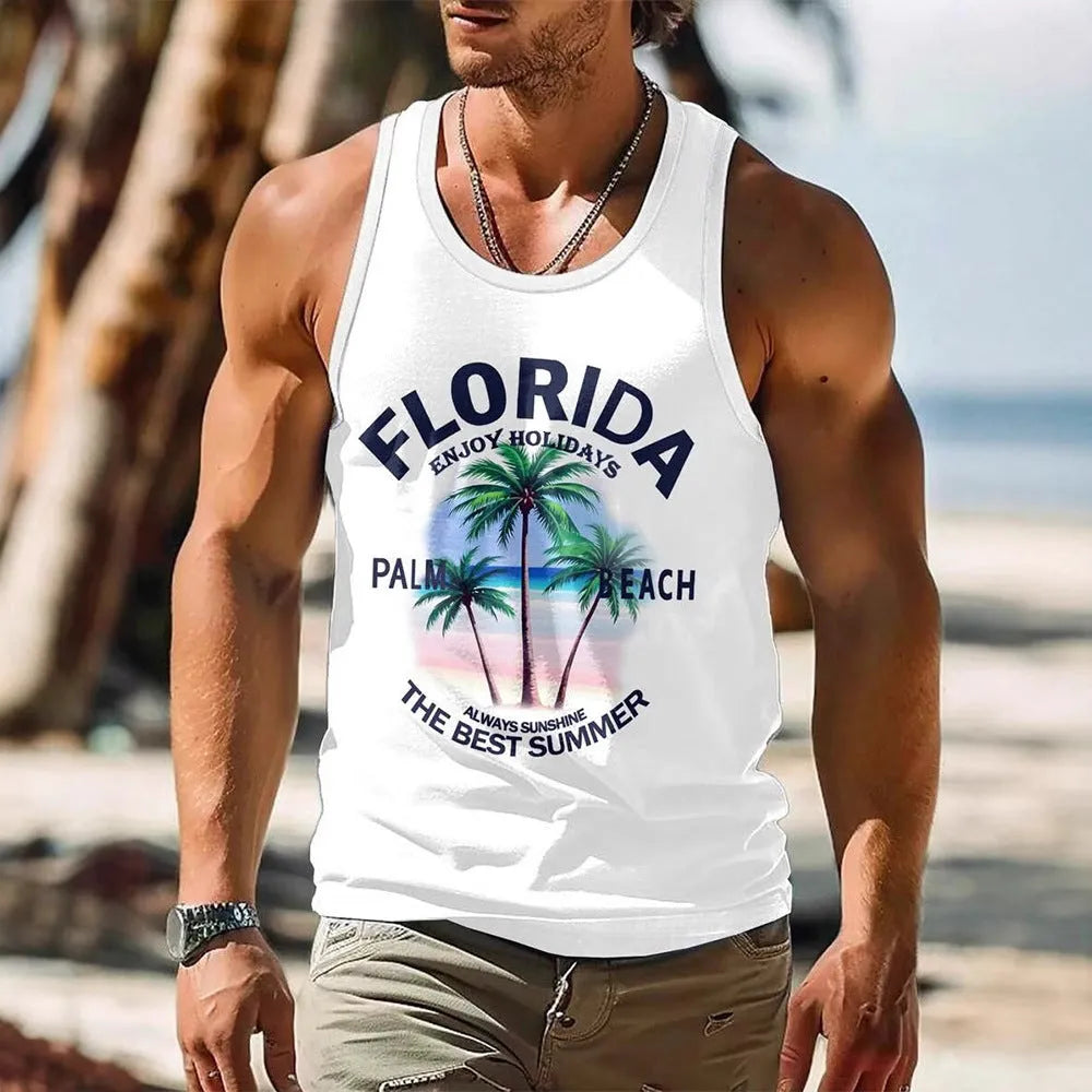 Men's solid colour sleeveless vest in Hawaiian style made from pinhole cloth polyester fabric