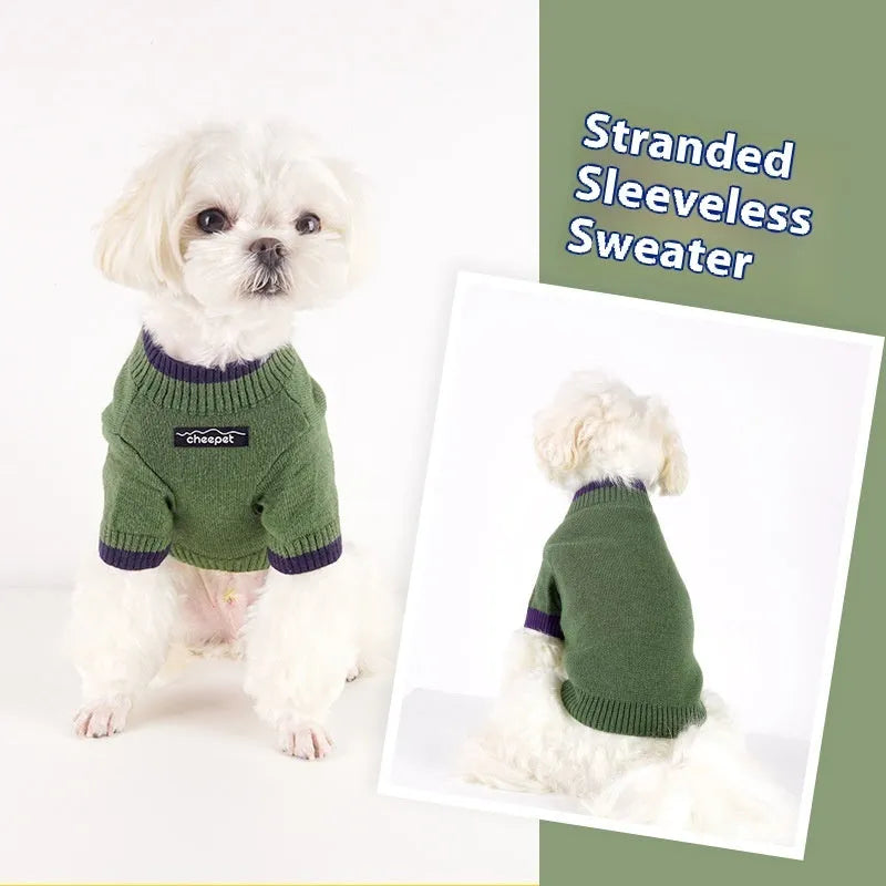 British style pet sweater with contrast colour two-leg design in wool blend material