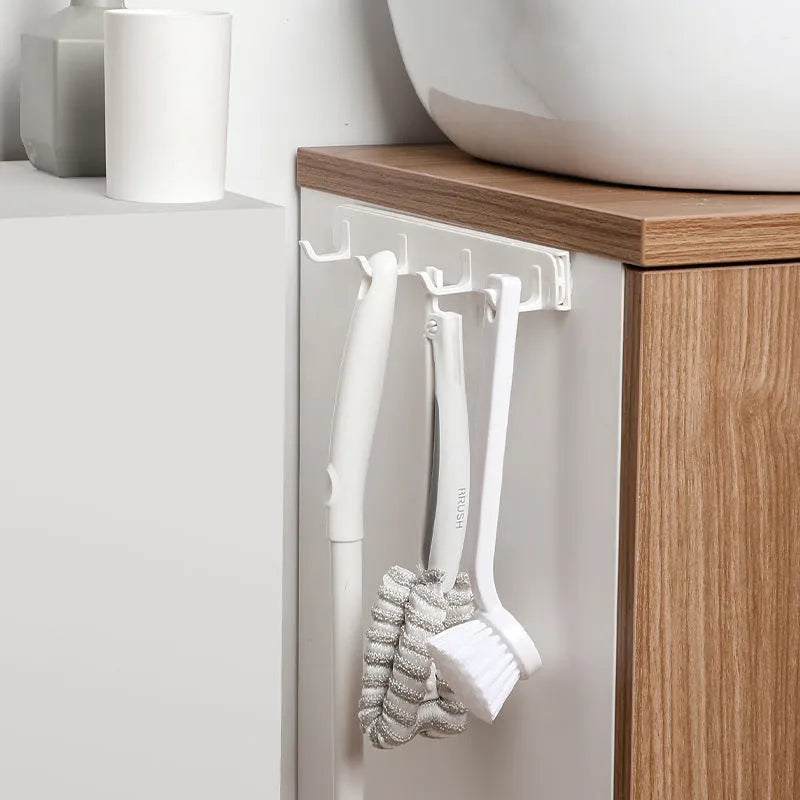 Four-row pull-out gap hook made of ABS plastic with U-shaped hooks and non-marking stickers for kitchen bathroom bedroom behind door storage
