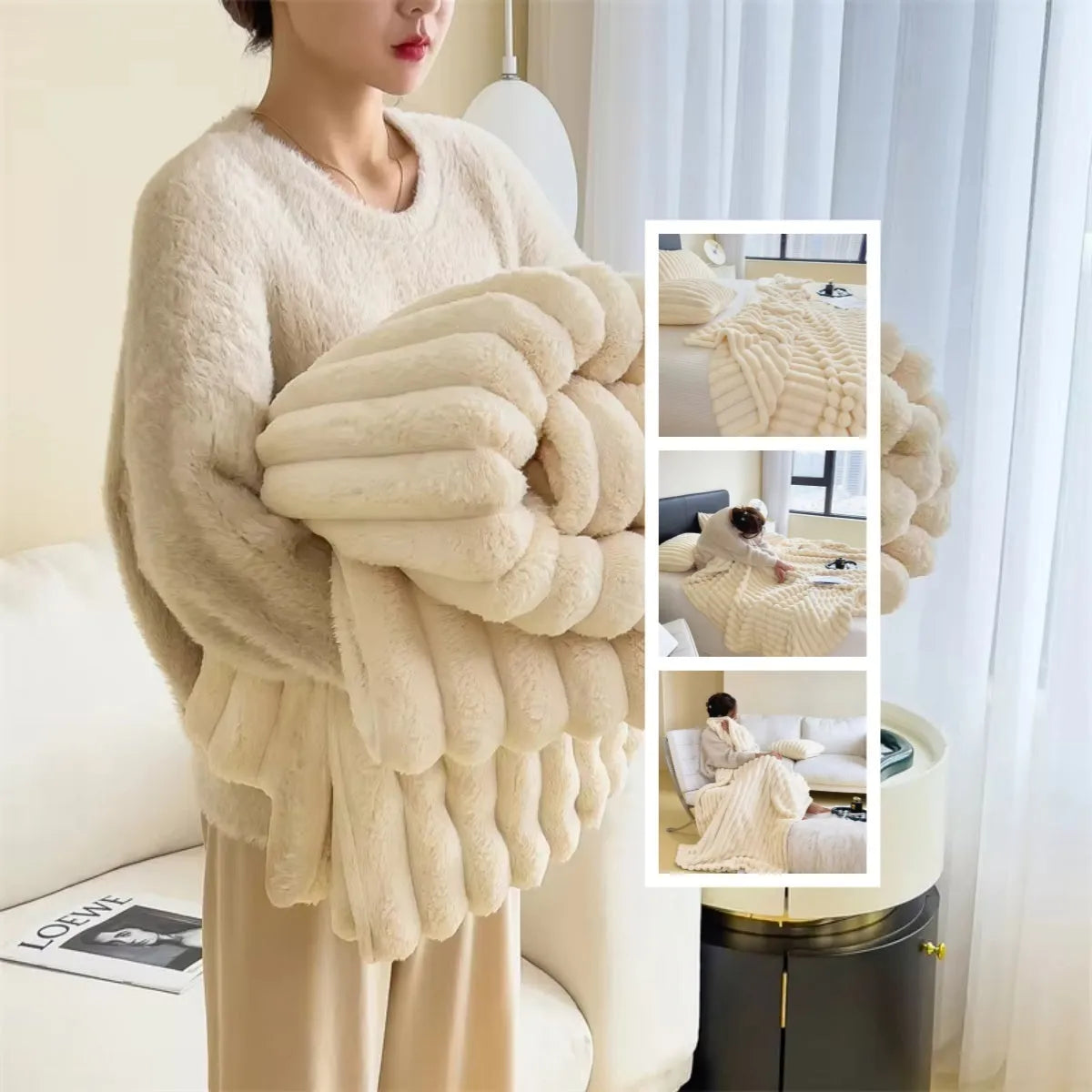 Soft wind bubble velvet blanket in solid colour showing double-sided thickening construction