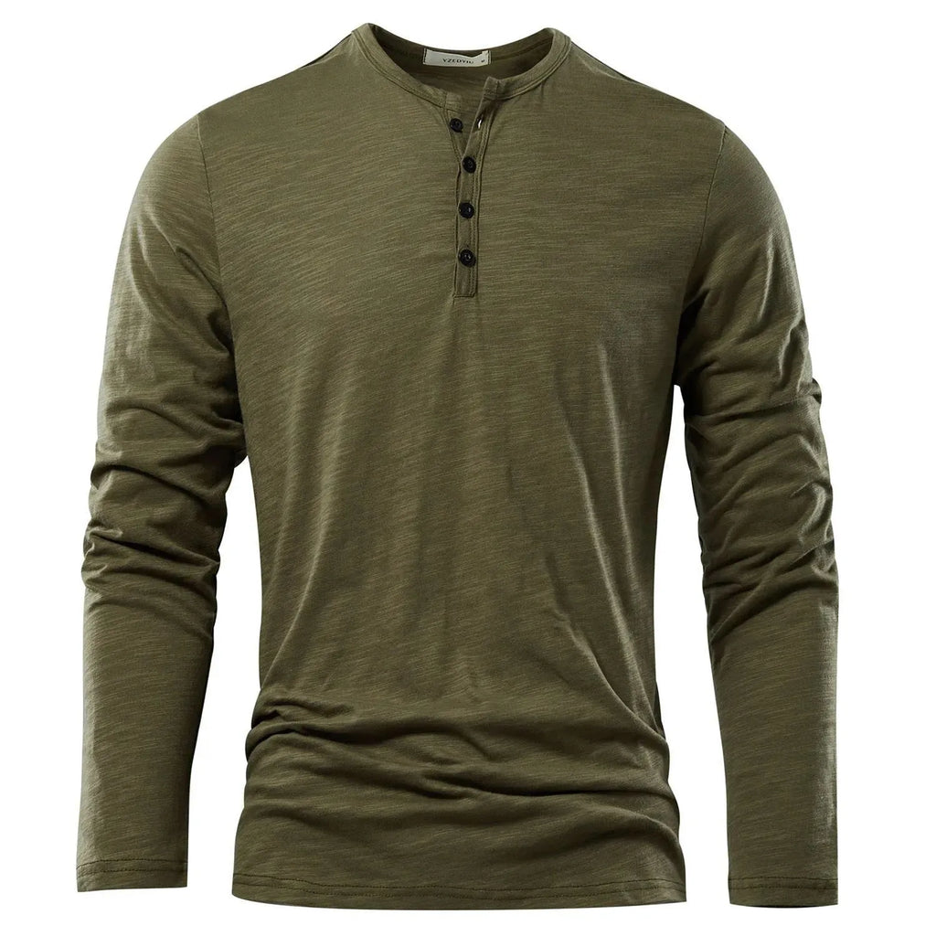 Men's solid colour cotton long-sleeved pullover in slub cotton, available in multiple colours including white and black