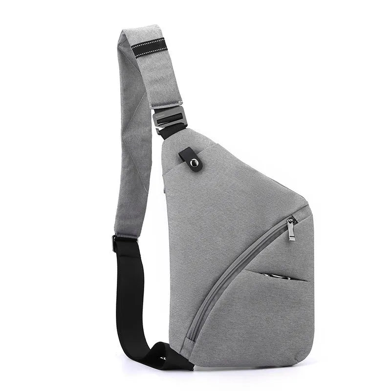Men's Oxford cloth chest bag with one-shoulder design in grey or black with letter detailing