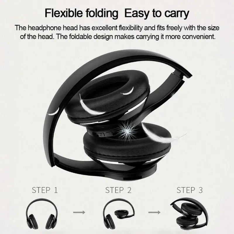 Black Bluetooth headphones showing on-ear design with visible 40mm speaker drivers.